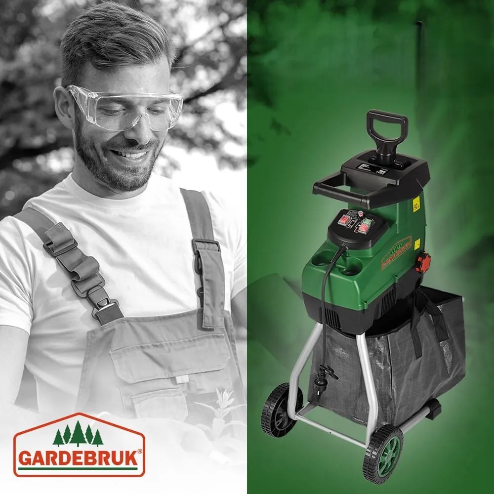 Tocător de grădină DIOX + 2x sac de 60 l, 3100W negru/verde Gardebruk