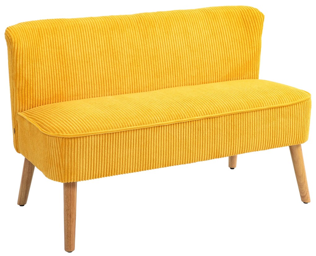 HOMCOM Canapea 2 locuri, design scandi elegant, cadru masiv din lemn, până la 150 kg, 117 x 56,5 x 77 cm, Galben | Aosom Romania