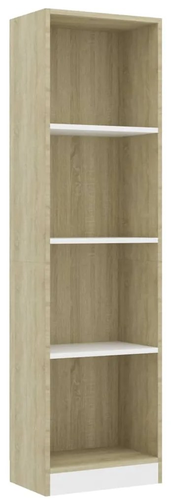 800842 vidaXL Bibliotecă cu 4 rafturi, alb/stejar sonoma, 40x24x142 cm, lemn