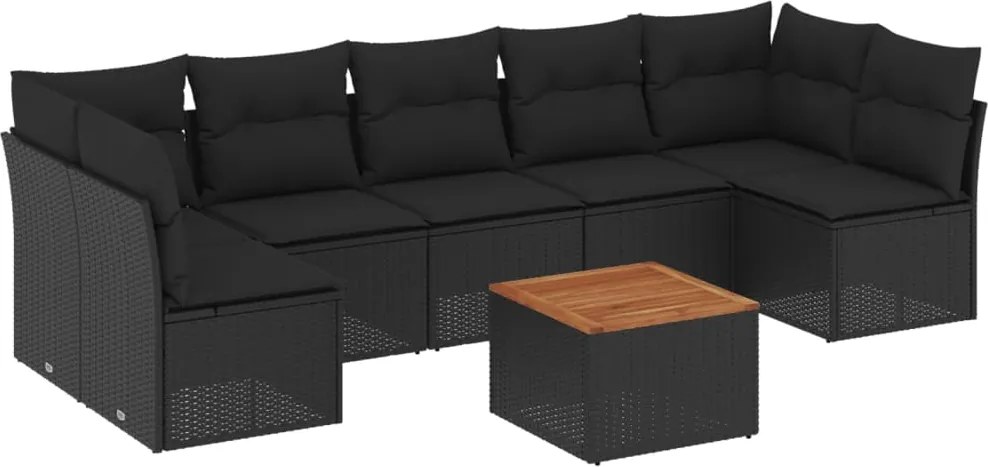 vidaXL Set mobilier de grădină cu perne, 8 piese, negru, poliratan