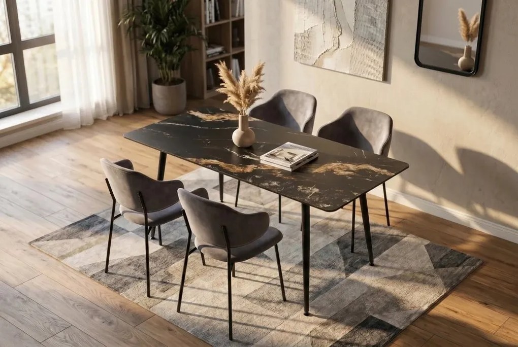 Masa dining cu blat ceramic Milano Aurora Oro 140x80cm