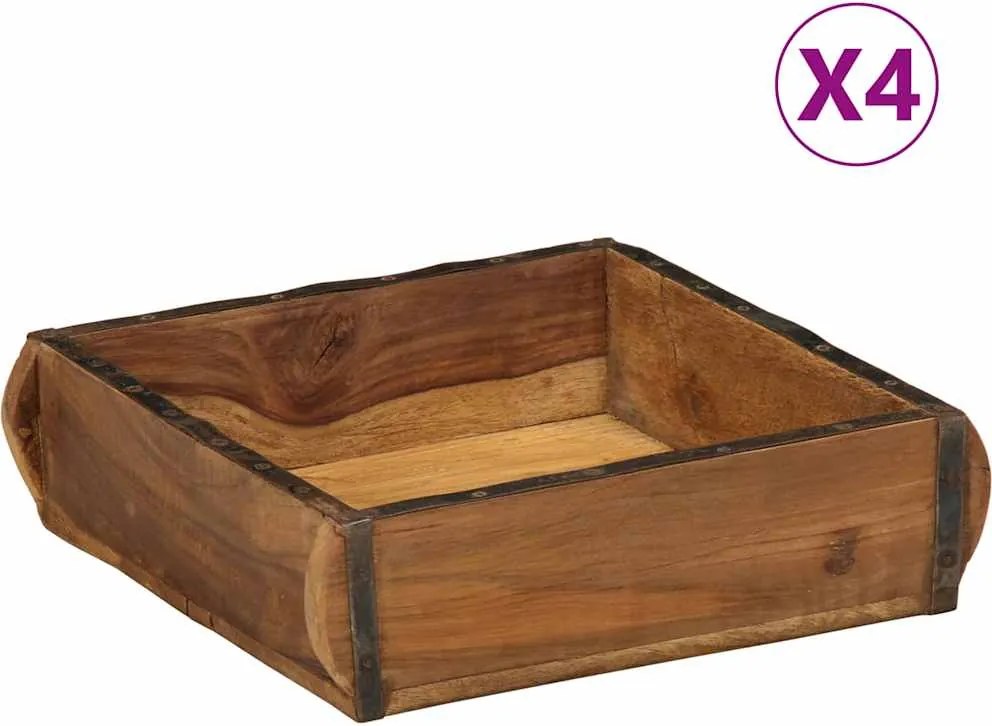 vidaXL Tavă 4 pcs Maro 29 x 31 x 10 cm Lemn recuperat masiv