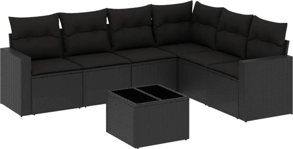 vidaXL Set canapele de grădină cu perne, 7 piese, negru, poliratan