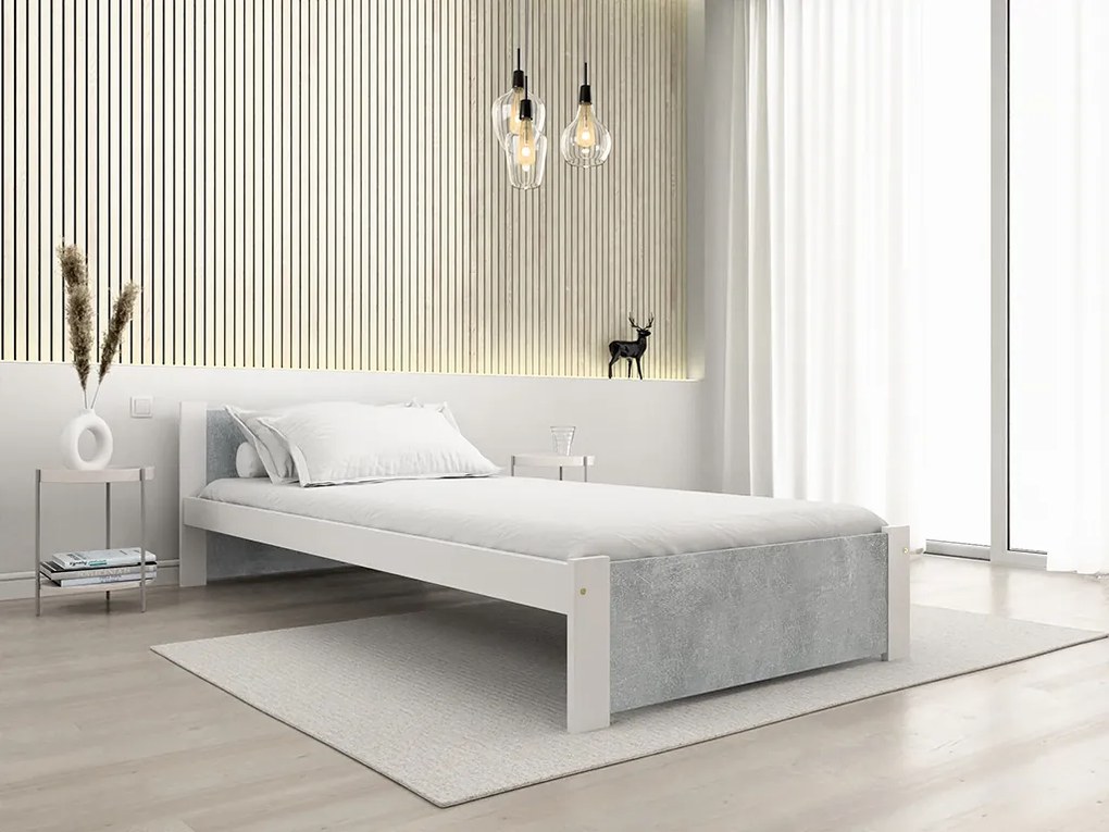 Pat de o persoana IKAROS 90 x 200 cm, beton/alb Saltele: Cu saltele Sommera 18 cm, Somiera pat: Cu lamele drepte