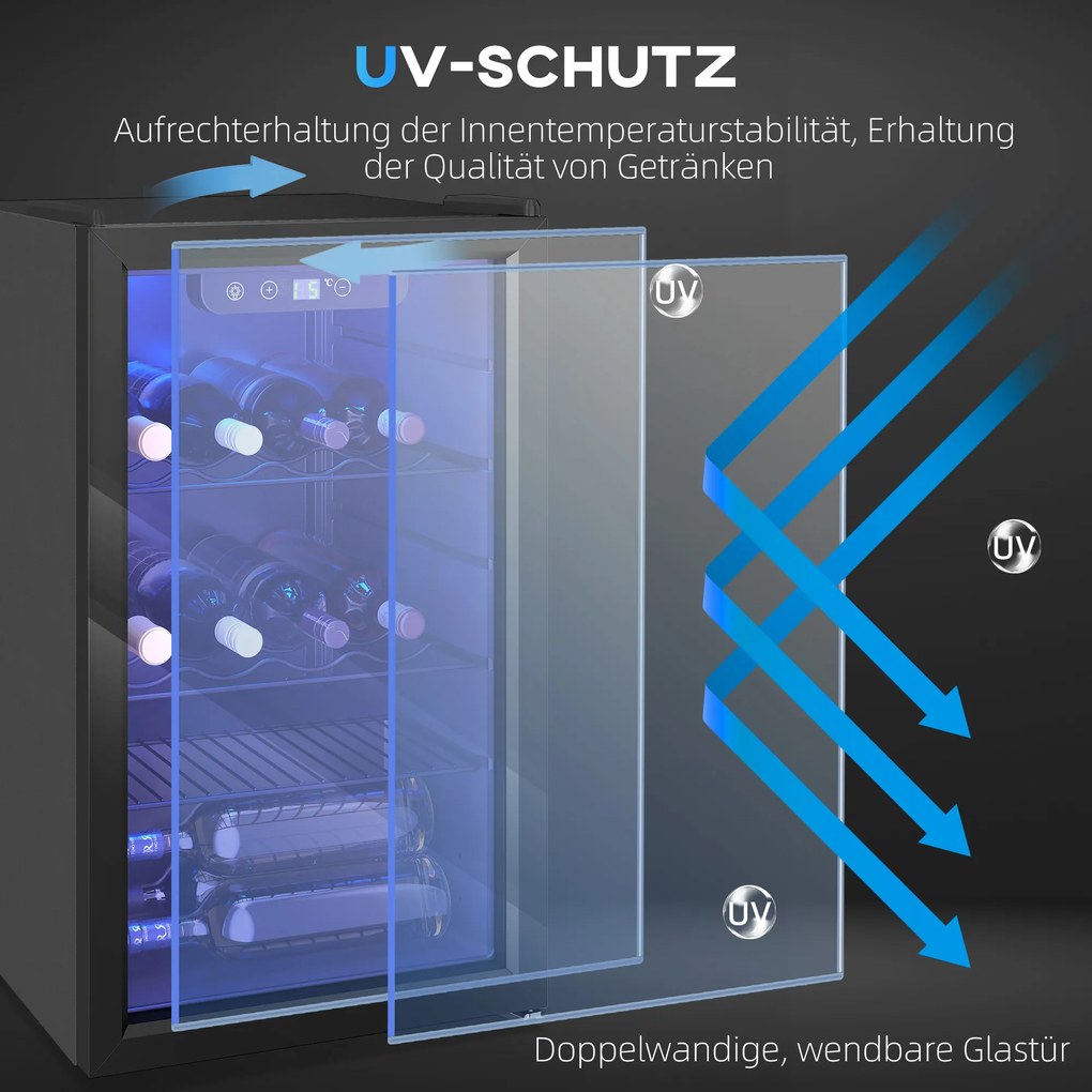 HOMCOM Frigider pentru vinuri 24 sticle, capacitate 68 L, 4–16 °C aparat independent pentru băuturi, bere și vin cu ușă din sticlă, negru | Aosom Romania