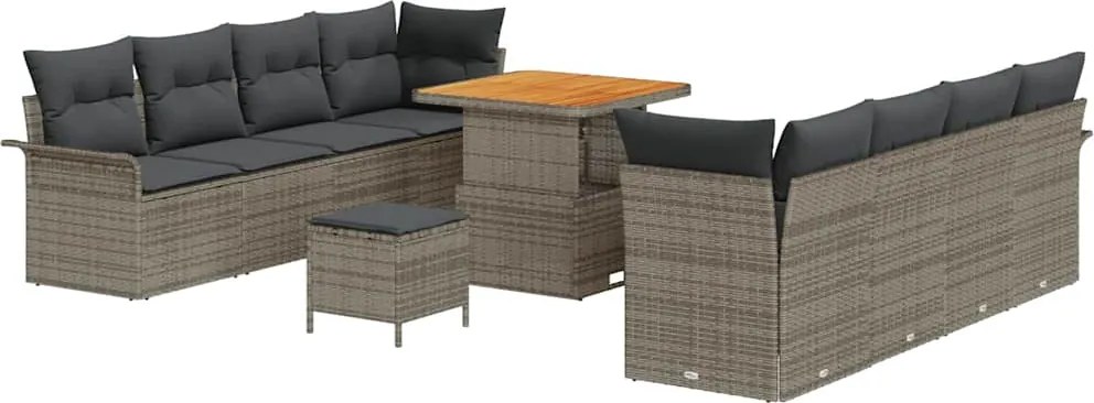 vidaXL Set de canapele pentru grădină cu pernă 11 pcs Gri poliratan