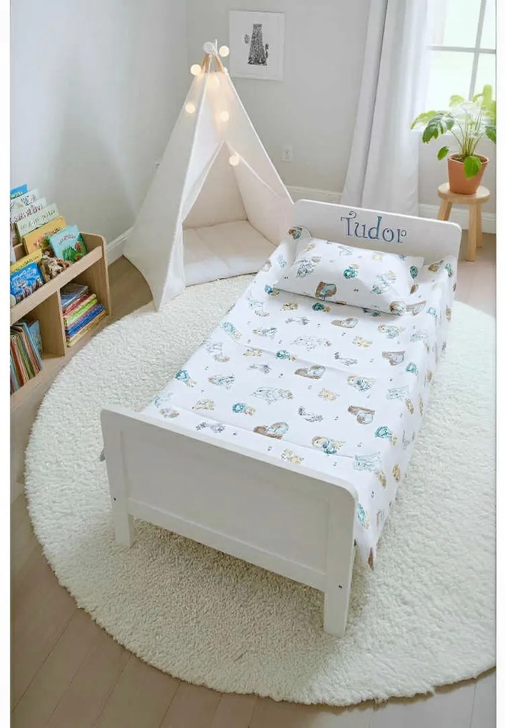 Lenjerie bumbac ranforce pat 3 piese copii 2-12 ani Dino pentru saltele 160x80 cm ASC6427968006839