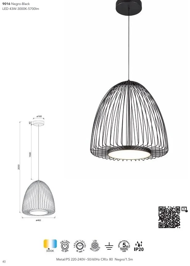 Lustra suspendata LED design modern SMART 46cm MA-9016