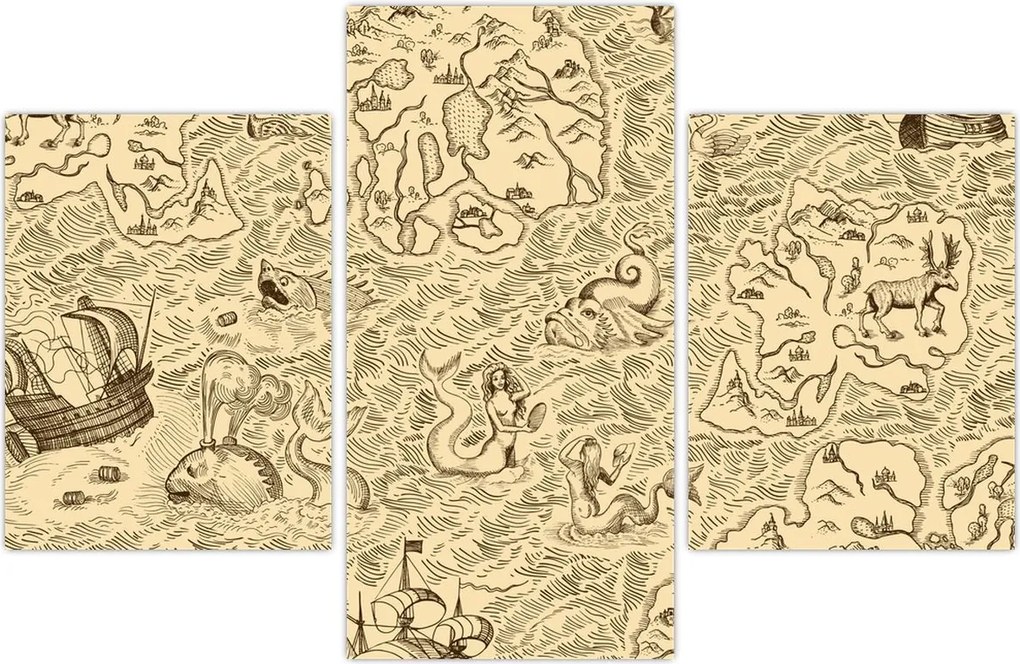 Tablou - Harta de epocă, ilustrații (90x60 cm)