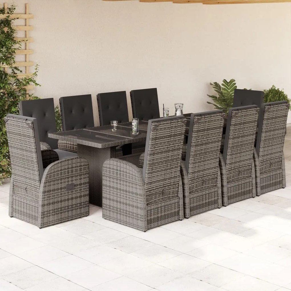 3277604 vidaXL Set mobilier de grădină cu perne, 11 piese, gri, poliratan