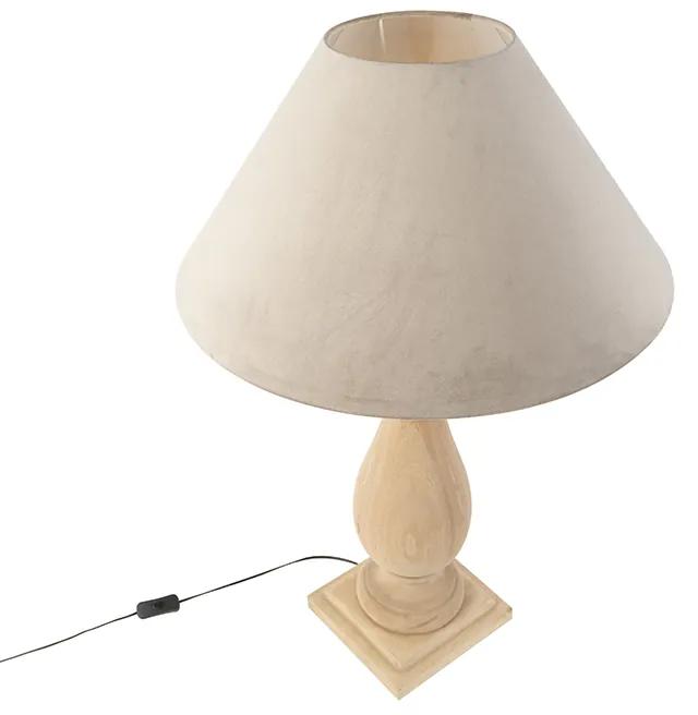 Lampă de masă țară din lemn cu catifea nuanță taupe - Brusture
