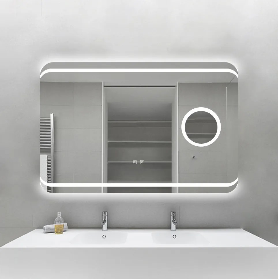 Oglindă Baie LED și Dezaburire Elit's Premium cu Senzor Touch, Lumina Rece, Caldă și Neutră, 90x60cm, Lupa Cosmetica esn141