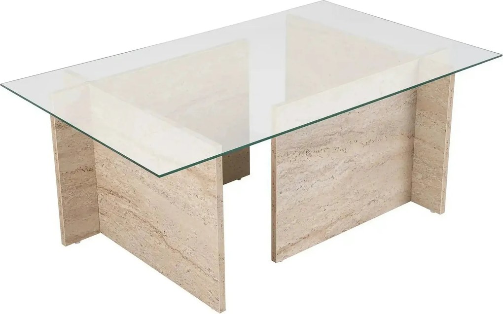 Masuta cafea VETRINO, bej cu efect de piatra travertin/transparent, st