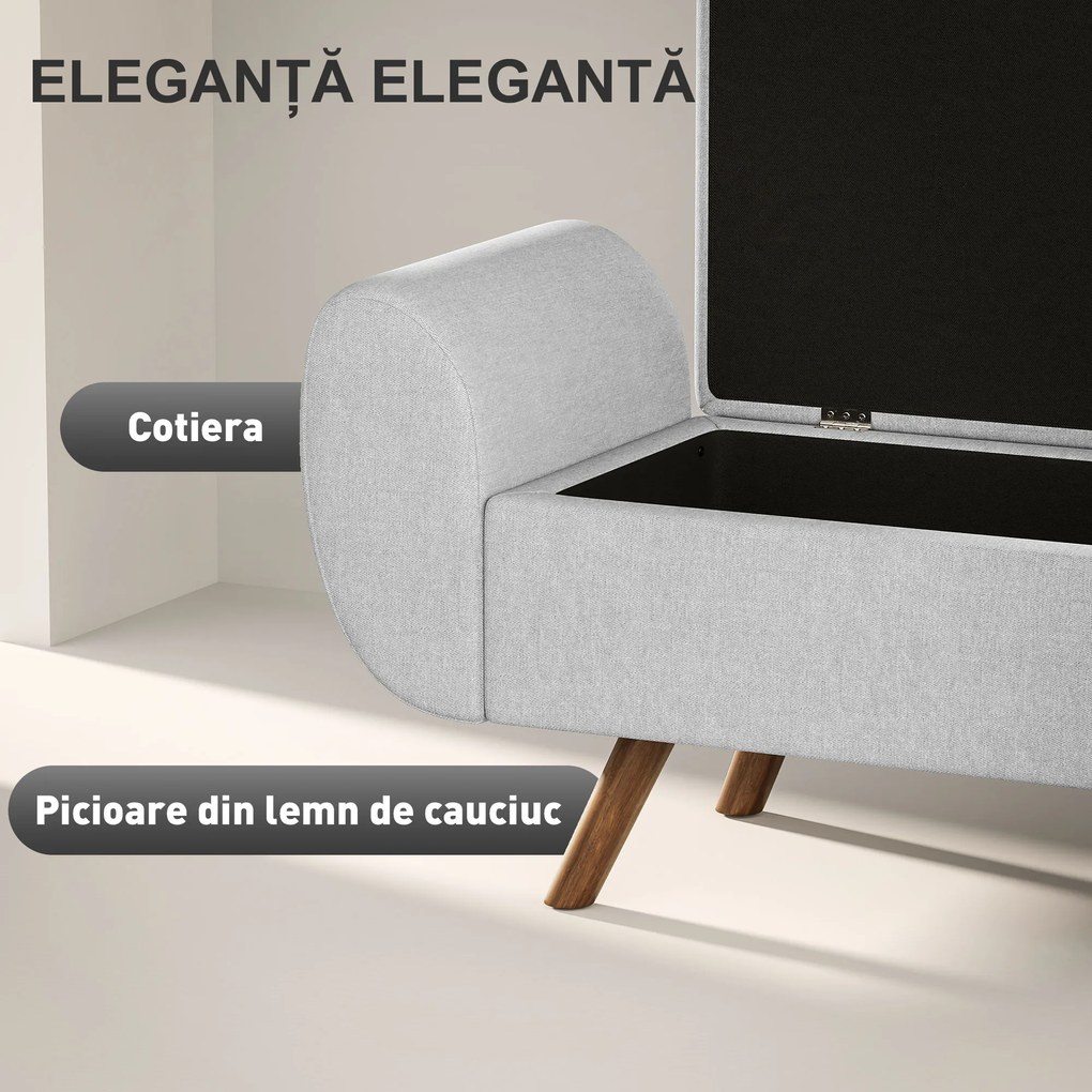 HOMCOM Bancă cu Spațiu de Depozitare cu Cotiere din Țesătură și Lemn 132x42x50 cm Gri | Aosom Romania