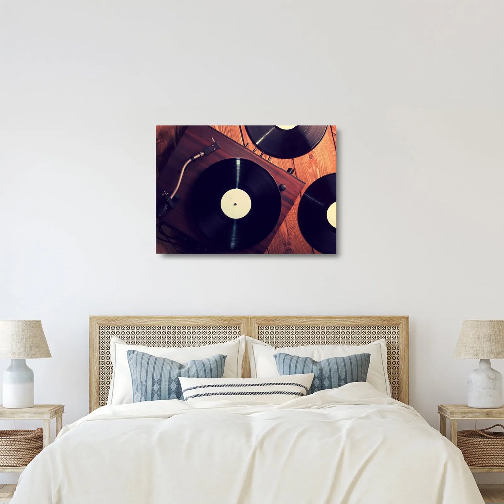 Tablou pe sticlă - Discuri de gramafon (70x50 cm)