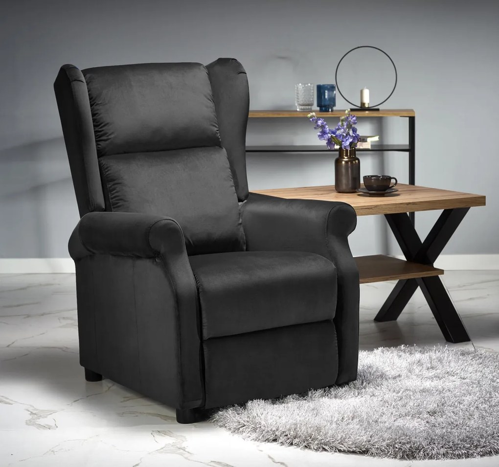 Fotoliu recliner Agustin 2 velvet negru H107 cm