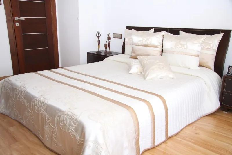 Cuvertură de pat de lux culoarea crem cu model de dungi caramel Lăţime: 200 cm | Lungime: 220 cm
