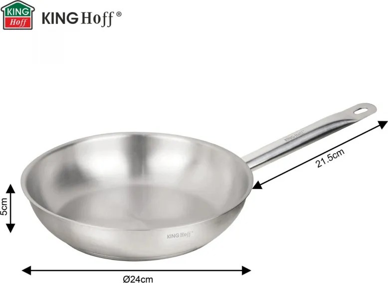 Tigaie Kinghoff KH 2019, Otel inoxidabil - 21CT, 24 cm, Uz casnic si profesional, Cuptor pana la 240°C, Toate plitele inclusiv inductie, Argintiu