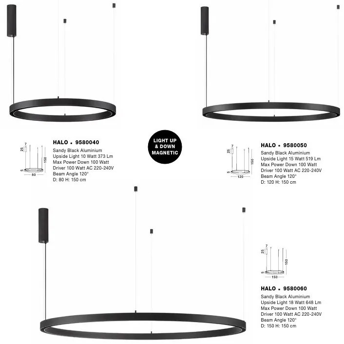 Sistem circular sina magnetica cu iluminat in partea superioara Halo 80cm