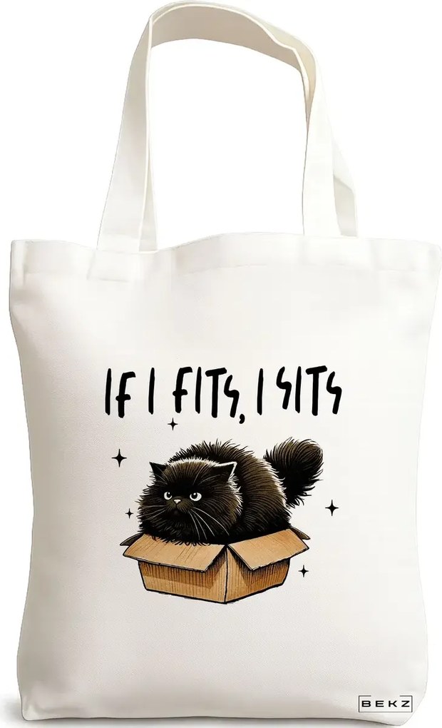 Sacosa de Panza pentru Cumparaturi, Geanta Tote, model If I fits I sits 38 x 34.5 cm, Alba, BEKZ®