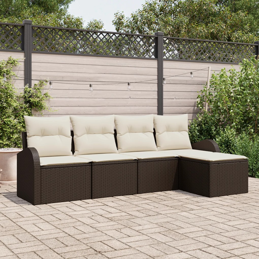 vidaXL Set de canapele pentru grădină cu pernă 5 pcs Maro Rattan poli