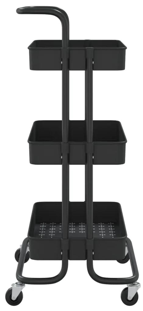 Carucior de bucatarie 3 niveluri negru 42x25x83,5 cm fier ABS Negru