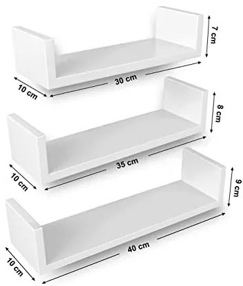 Set 3 etajere, Songmics, Alb, 40x10x9 cm