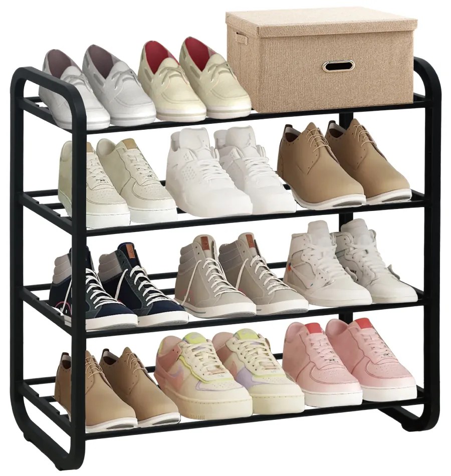 Pantofar, 4 rafturi, negru, metal plastic 61 cm, 58 cm, 23 cm, negru