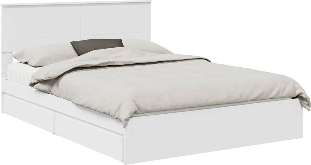vidaXL Pat cu storage cu headboard Alb 140 x 190 cm Lemn compozit