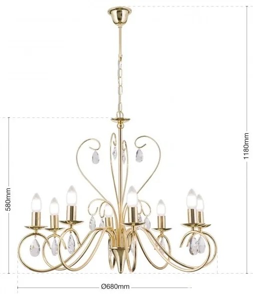 Candelabru 8 brate stil clasic cu cristale K9 Alessia auriu