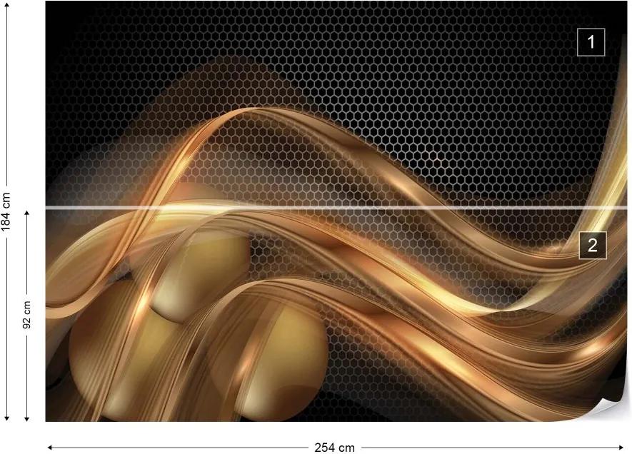 GLIX Fototapet - 3D Gold Swirl Black Modern Vliesová tapeta  - 254x184 cm