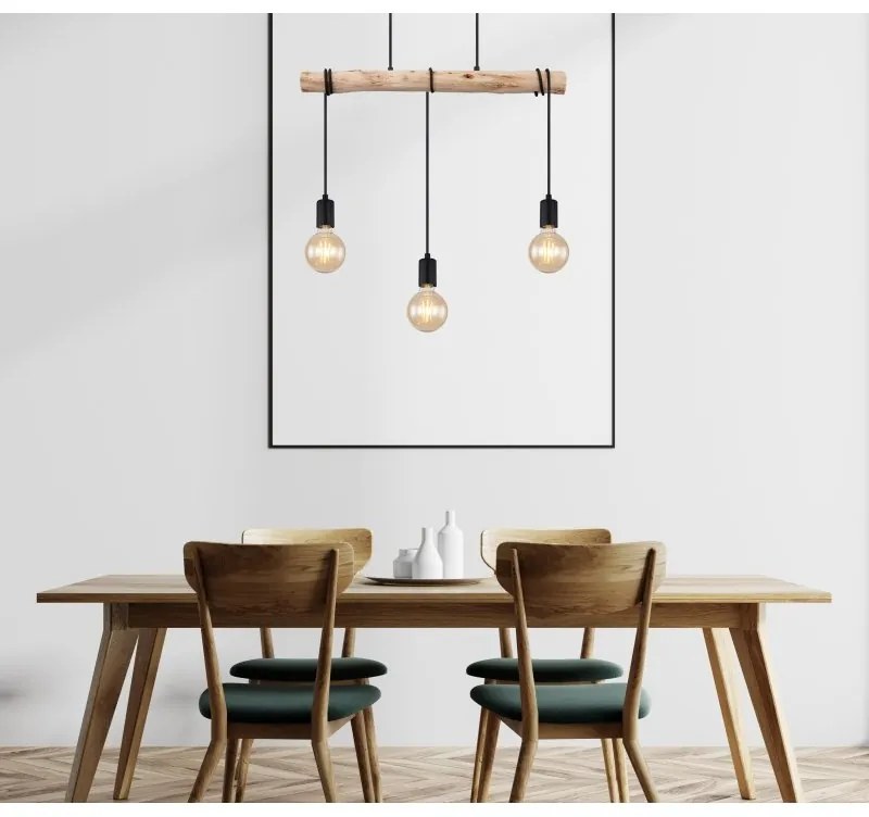 Lustra cu 3 pendule design rustic Gregor negru, natural