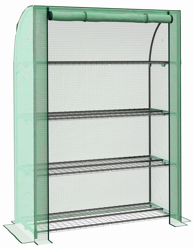 Outsunny Mini seră de grădină cu 4 etaje cu husă PE consolidată, ușă rulabilă și rafturi 120 x 50 x 170 cm, verde | Aosom Romania