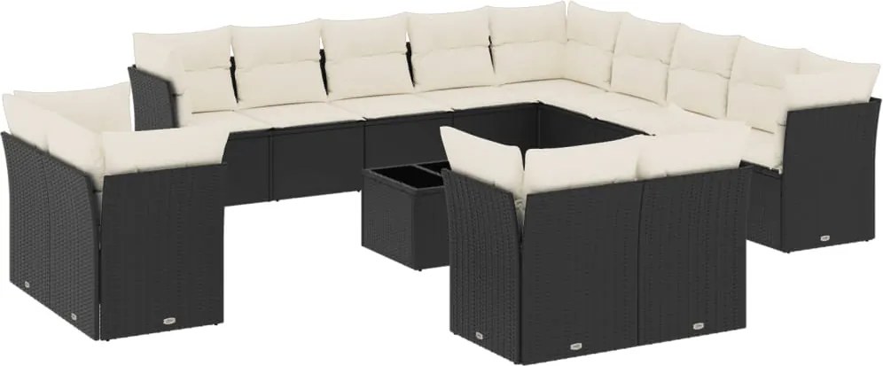vidaXL Set mobilier de grădină cu perne, 14 piese, negru, poliratan