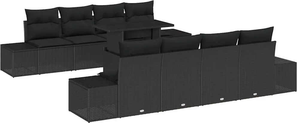 vidaXL Set de canapele pentru grădină cu pernă cu pernă 9 pcs Negru