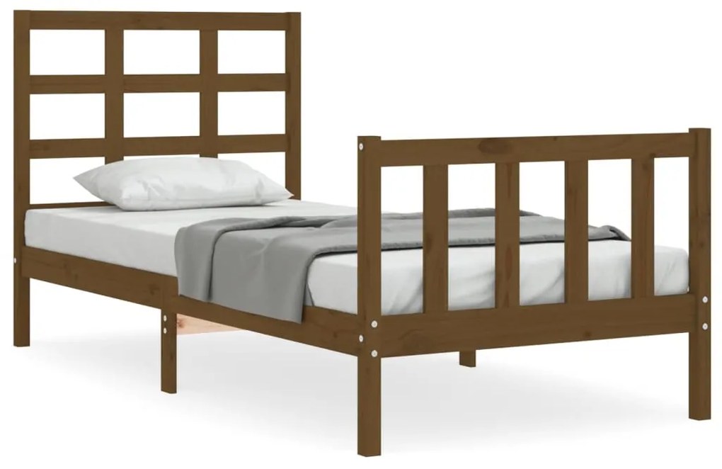 3192089 vidaXL Cadru de pat cu tăblie, maro miere, 90x200 cm, lemn masiv