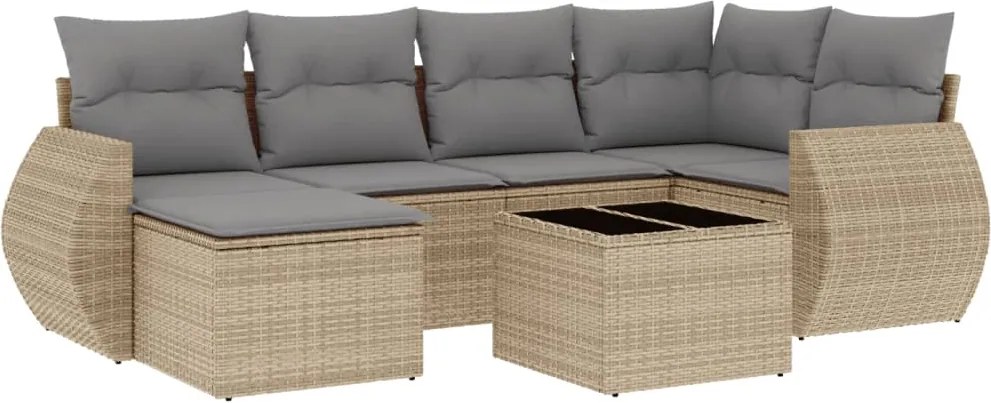 vidaXL Set canapele de grădină, 7 piese, cu perne, bej, poliratan