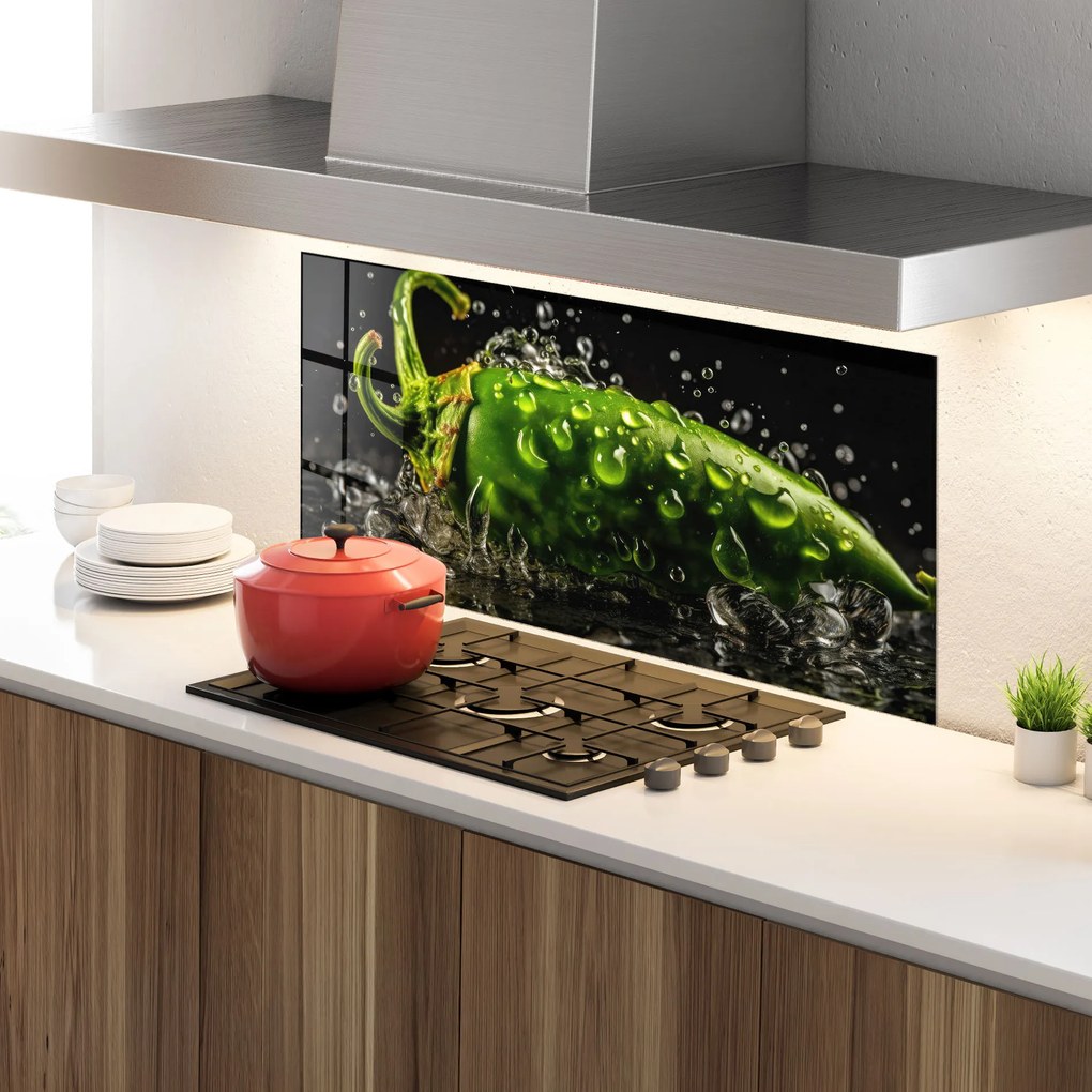 Panou Sticla Bucatarie, 60x120cm, Protectie aragaz, Antistropi, Termorezistent, Alimente, Legume, Chili Splash
