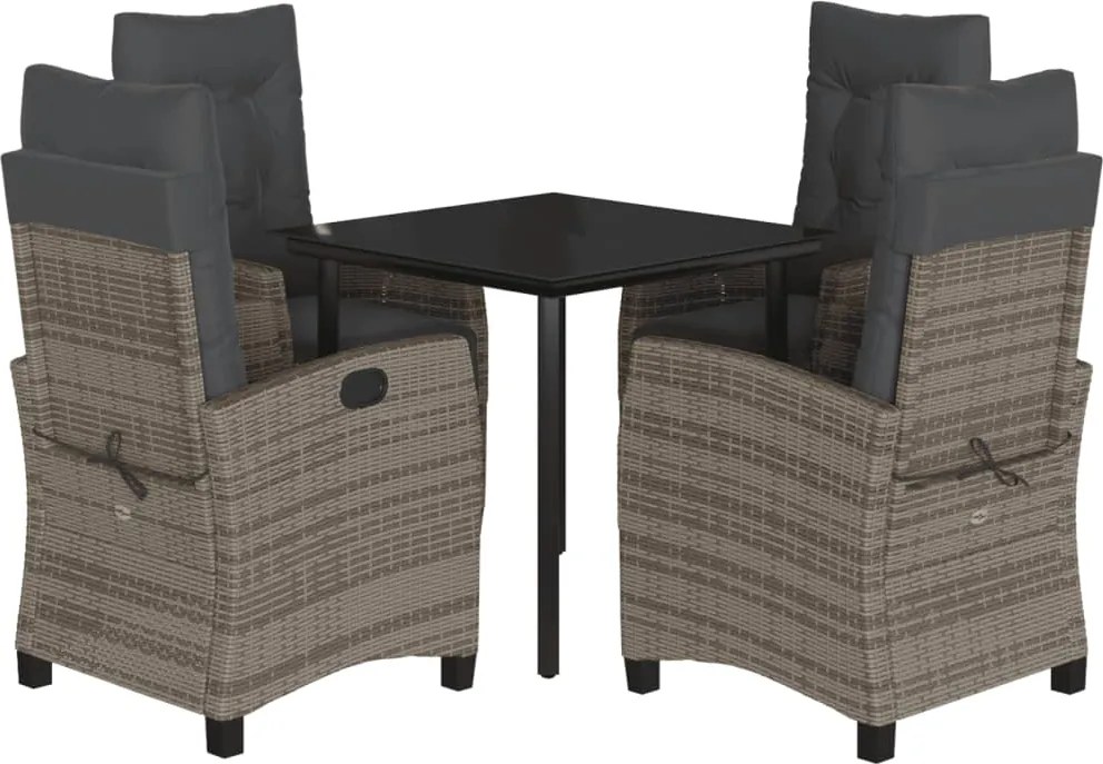 vidaXL Set mobilier de grădină cu perne, 5 piese, gri, poliratan