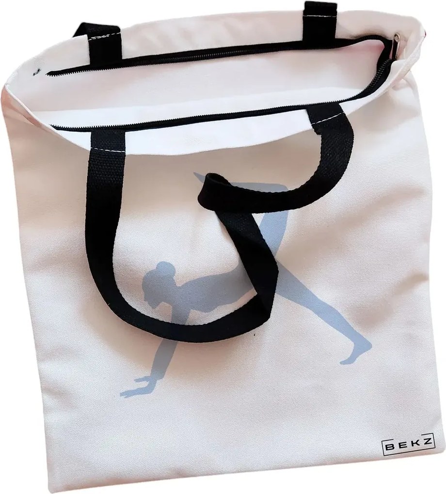 Sacosa de Panza pentru Cumparaturi, Geanta Tote, Yoga 5, Cu fermoar, 38x34.5 cm, Alba, BEKZ®