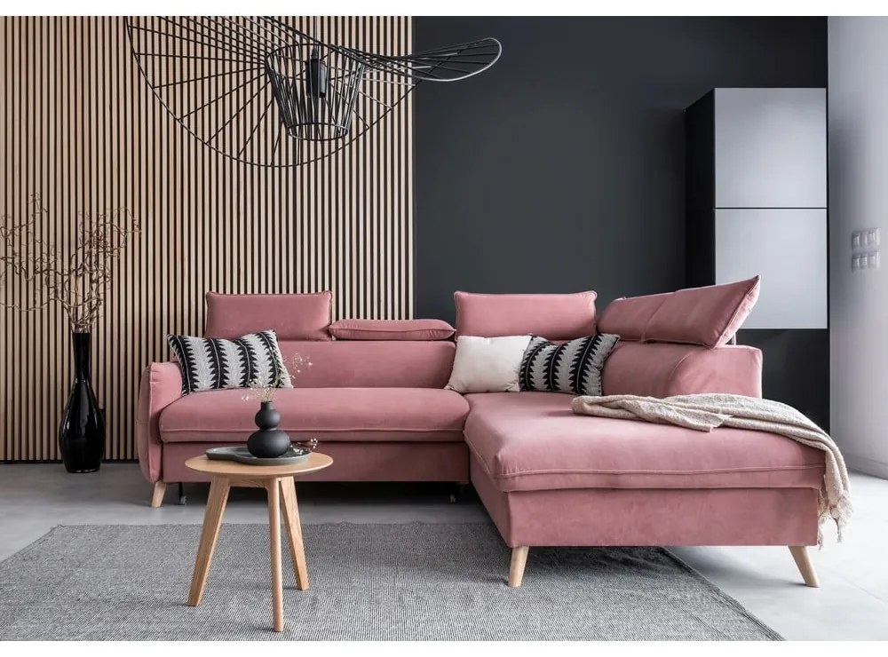 Colțar roz deschis extensibil cu tapițerie din catifea (cu colț pe partea dreaptă) Sweet Harmony – Miuform
