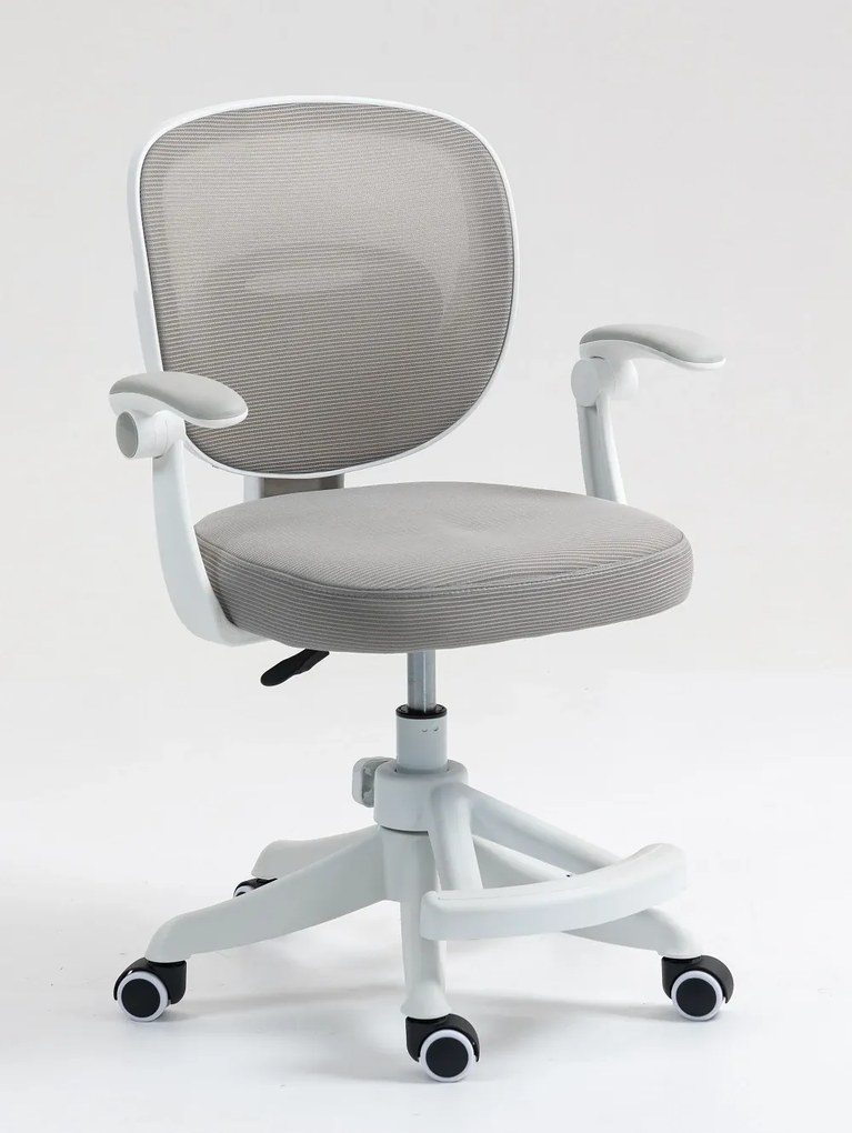 Scaun ergonomic pentru copii, suport lombar, suport picioare reglabil, rotativ, Gri