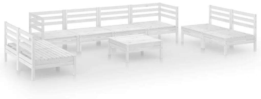 3082578 vidaXL Set mobilier de grădină, 9 piese, alb, lemn masiv de pin