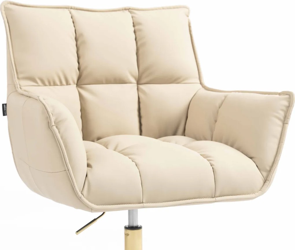HR560N Scaun Crem Piele Ecologica Premium Soft cu Bază Aurie