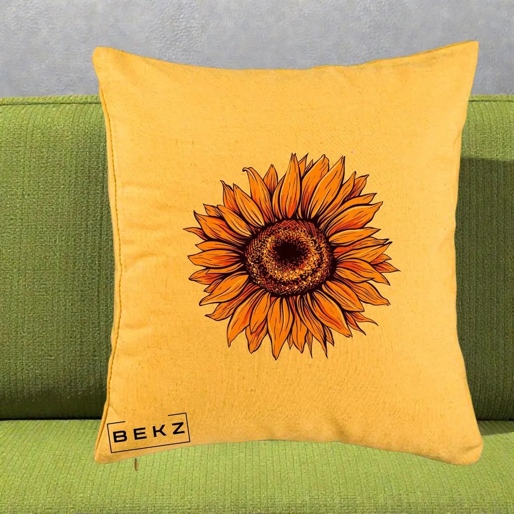 Perna Decorativa Floarea Soarelui Vibranta, 40x40 cm, Galben, Husa Detasabila, Perna Inclusa, BEKZ®