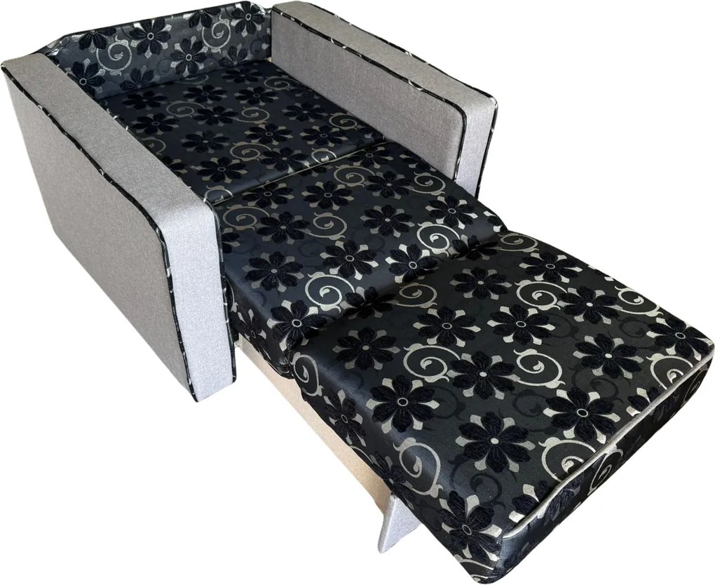 Fotoliu SAMY NEXT extensibil, cu lada de depozitare, stofa gri cu negru , 103x100x92 Stofa, Negru + Gri