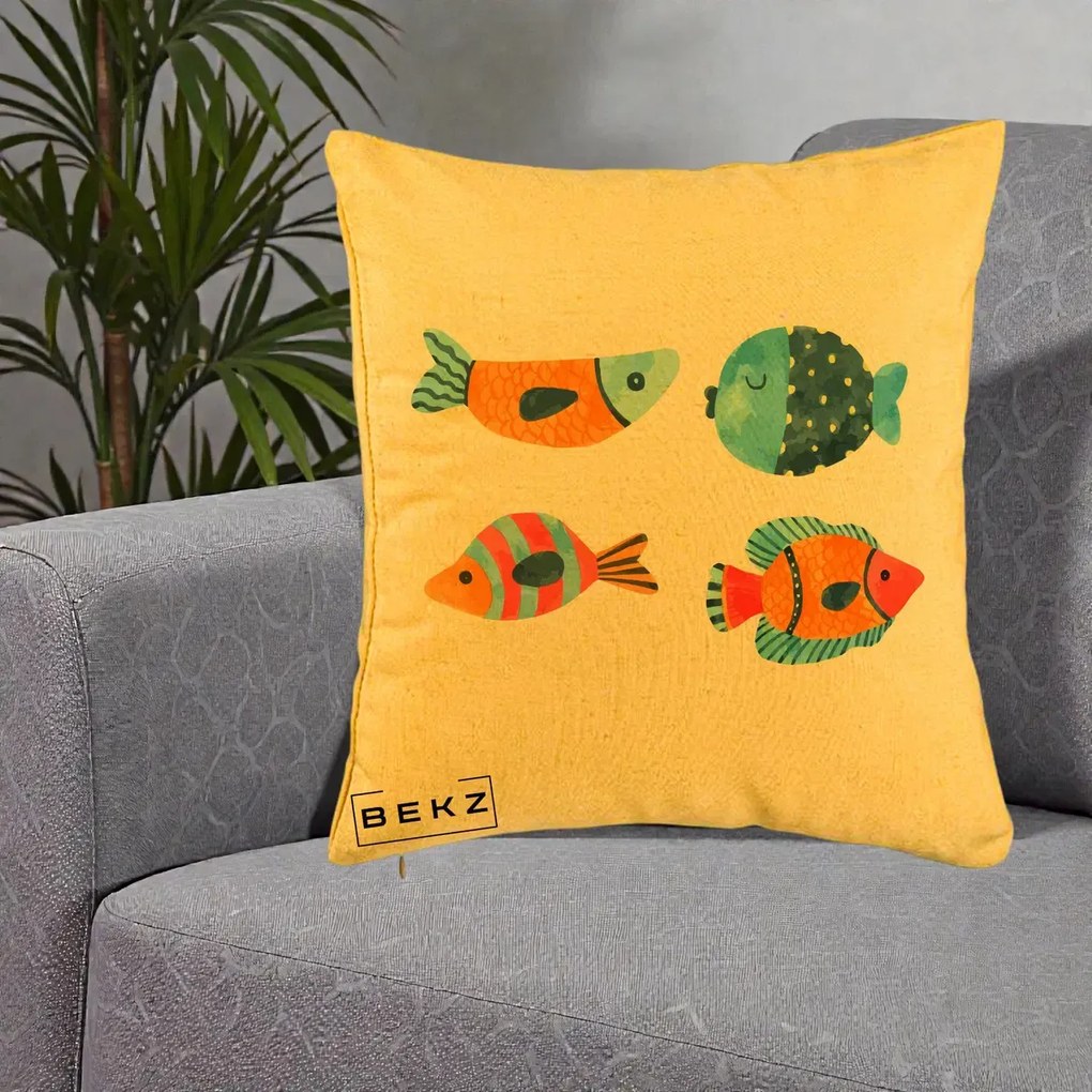 Perna Decorativa Pesti Acuarela, 40x40 cm, Galben, Husa Detasabila, Perna Inclusa, BEKZ®