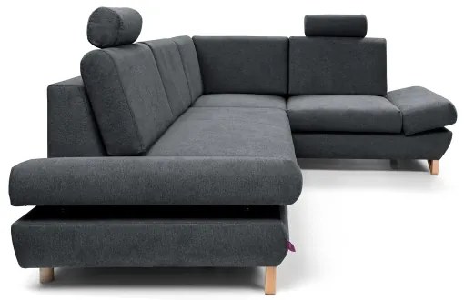 Colțar extensibil tapițat AVESTA, cu spațiu de depozitare, în formă de L, pe partea dreaptă, antracit