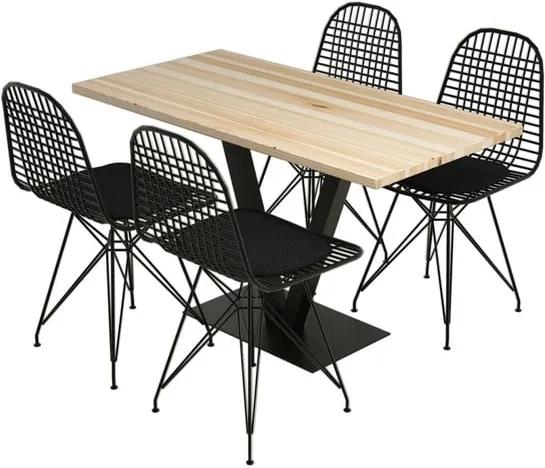 Set masă și 4 scaune din lemn de pin Sun Birch