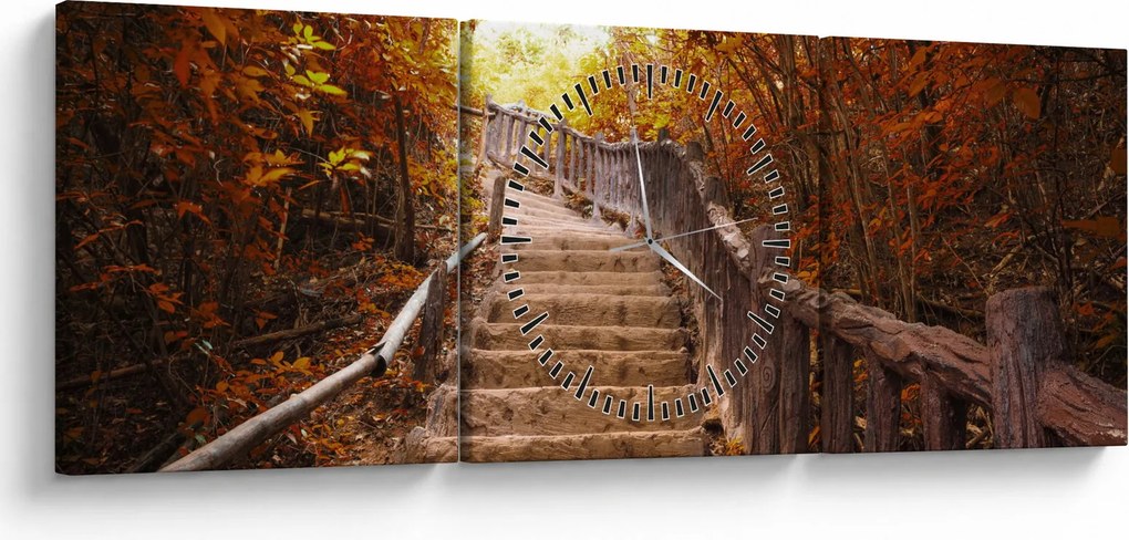 Tablou - Scări în natură în toamnă (cu ceas) (90x30 cm)